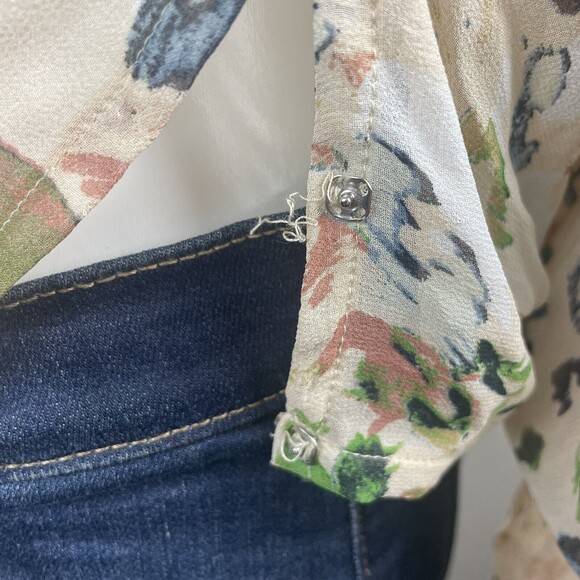 Rory Beca Ivory Print Silk Blouse Asymmetrical Size XS - Picture 7 of 13